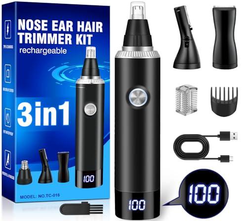 Cortapelos Nariz y Oreja 3 en 1 Cortapelos de nariz Corta Pelos Oreja USB Recortadora Indoloro Pelos Nasal Orejas Cejas y Vello Facial Quita Pelos Resistente al Agua Recargable para Hombre y Mujere