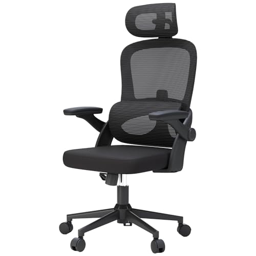 SIHOO M102C Silla ergonomica Escritorio, Silla de Oficina Grande y Alta con reposabrazos Plegables, Soporte Lumbar Ajustable Silla Escritorio, Silla Oficina ergonómica para Uso doméstico Negro