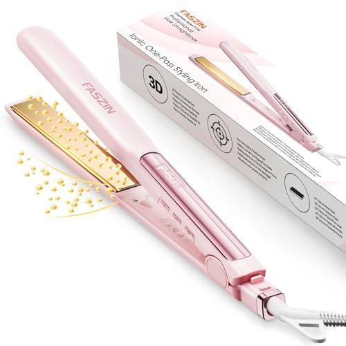 60% DESCUENTO Faszin Planchas del Pelo 2 en 1, Calienta en 20s Plancha Pelo, de Titanio con Iones Plancha de Pelo, Pantalla LCD Clara, Ideal para Alisar, Rizar y crear Ondas (Rosa)
