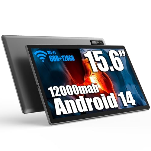 azamp 15.6 Pulgadas Android 14 Tablet, 2025 Newest Mes B3 Grande Tablet con Pantalla IPS, Helio G99 Octa Core, 6GB RAM+128GB ROM(1TB TF), 12000mah, BT5.0, 2.4G/5G WiFi, 4 Altavoces, 32MP CÁMARA