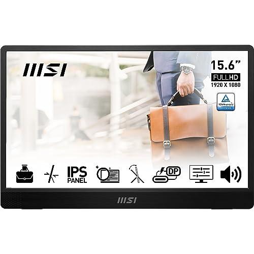 46% DESCUENTO MSI Pro MP161 E2 Monitor portátil Full HD de 15,6 Pulgadas, Panel IPS 1920 x 1080, 60 Hz, Pantalla Agradable a la Vista, Altavoces, chasis y Soporte, Mini HDMI 2.0b, 2 x USB Type C