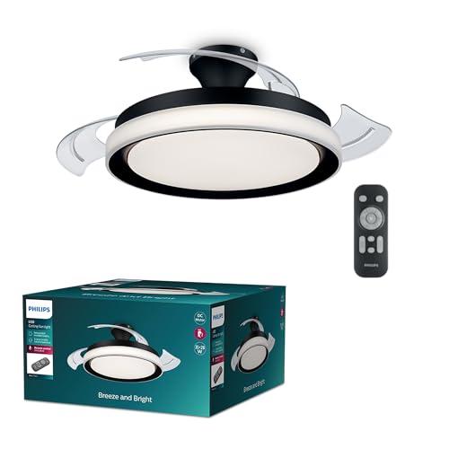 41% DESCUENTO Philips Ventilador de Techo Bliss con luz LED 28W, motor DC (35W), aspas retráctiles, color Negro, 3 temperaturas de luz, Mando Incluido, Modo Invierno/Verano, (versión 2024)