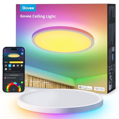 Govee RGBIC LED Plafón, 30cm Lámpara de Techo Inteligente, 2400LM 2200 6500K Plafon de Techo Empotrable con 16 Millones de Colores DIY, Luz LED para Dormitorio, Salón, Pasillo, Cocina
