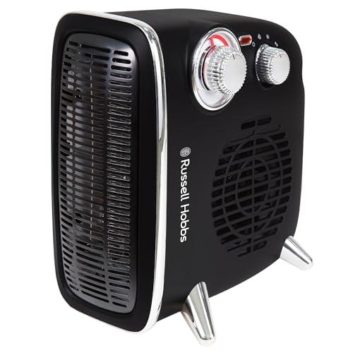 46% DESCUENTO Russell Hobbs RHRETHFH1001B Calefactor Eléctrico de 1800 W/1.8 kW, Ventilador Retro Horizontal/Vertical, con Termostato Ajustable, 2 Ajustes de Temperatura, 20 m2, Control de Dial, Negro