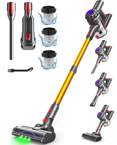 VACTechPro V15 Aspiradora sin Cable,35kPa Aspirador de Mano,6 en 1 Inalámbrica con 35minutos de autonomía y batería extraíble,Aspirador Escoba Ideal para Pelo de Mascota/Alfombra/Suelo Duro&Oro