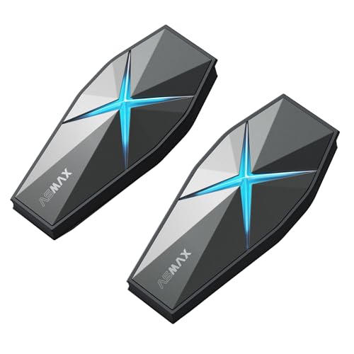 ASMAX F1 Intercomunicador Casco Moto Bluetooth, 10 Motociclistas Mesh Intercom, Control de Voz en Español, Base Magnética/Carga Rápida/Cancelación de Ruido/Emparejamiento Universal /IP67,Doble