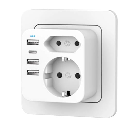 39% DESCUENTO Regletas Enchufes con 4 USB(3.4A), Enchufes Múltiples con USB, Ladron Enchufes Plano de Pared para Oficina, Dormitorio, Enchufe USB C, Compatible con Teléfono