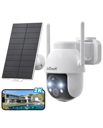 34% DESCUENTO ieGeek 3MP Camara Vigilancia WiFi Exterior Solar con Bateria Sin Cables, Camara Vigilancia Exterior Solar Visión Nocturna Color, PTZ 360° App Remoto, Humana Detección, IP65, Voz Bidireccional