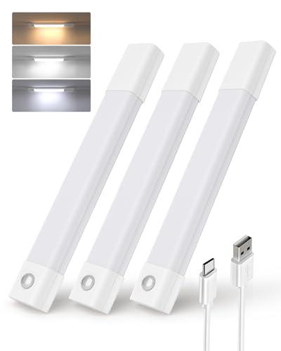 EZVALO Luz LED con Sensor Movimiento 20CM, 30 LED imanes Luz Armario con 3 Temperaturas Color, Luces led Cocina Recargables USB Cocina/Armario/Dormitorio (3 Piezas) [Clase de eficiencia energética G]