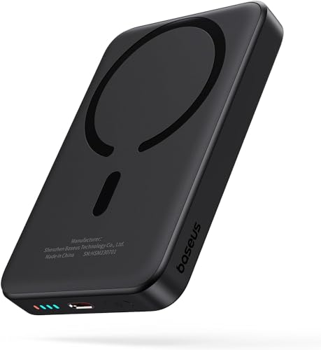34% DESCUENTO Baseus Magsafe Power Bank, Batería Externa Magnética 10000mAh Inalámbrica para iPhone 15/14/13/12 Series, PD 20W USB C Mini Powerbank Carga Rápida, Negro