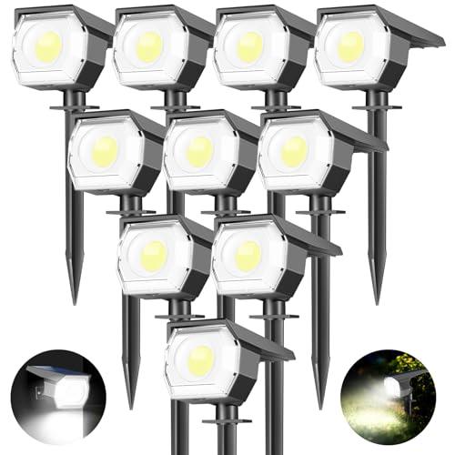 kolpop 10 Piezas Luces Solares Exterior Jardin, Impermeable IP67 Luz Solar Exterior, Potente Focos LED Exterior Solares para Caminos, Suelo, Patio, Terreza y Camping (Blanco Frio)