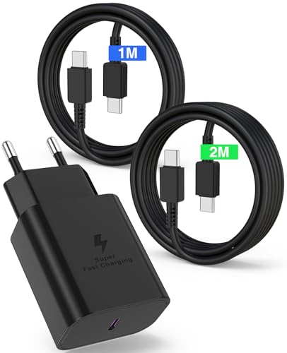 40% DESCUENTO 45W Cargador Carga Rapida 2M+1M, Cargador USB C con Cable Tipo C,Enchufe Tipo C para Samsung Galaxy S24/S23/S22/S21 Ultra/S20/S20 +/Note 20/10/A73/A53/A52/s10/s9
