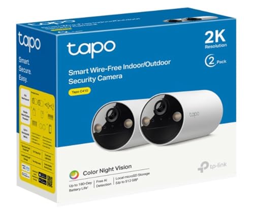 50% DESCUENTO Tapo C410 (Paquete de 2), visión Nocturna a Color 2K 3MP, Recargable, Panel Solar, IP65, Almacenamiento Local/en la Nube, ángulo de 110°, Alarma iluminada y Sonora, cámara de Seguridad