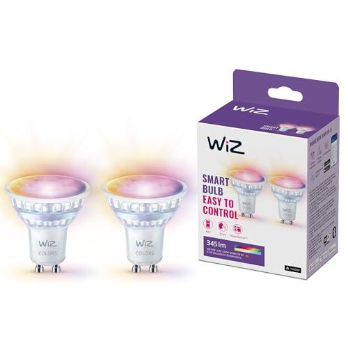 23% DESCUENTO WiZ Bombilla LED inteligente GU10 de cristal 50W, con 16 millones de colores, Wi Fi/Bluetooth, control por voz/aplicación, funciona con Google Home, Alexa y HomeKit, pack de 2 bombillas