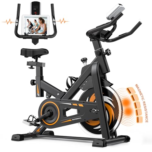 Decorcn Bicicleta Estatica Indoor, Bici Estatica Magnética con Volante 15 KG, Resistencia Ajustable, Monitor LCD, Pulsómetro, Soporte de Dispositivos,Porta Botellas, Máx. 150kg