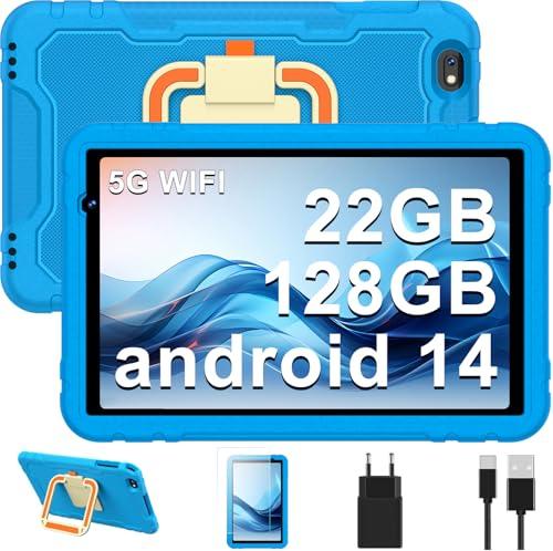 23% DESCUENTO Tablet Niños 10 Pulgadas, Android 14 con 5G Wifi, 22GB RAM+128GB ROM | Control Parental | 8000 mAh | 8 Core | 5MP+8MP | Protective Antichoque Eva Estuche Protector + Soporte giratorio de 360° Azul