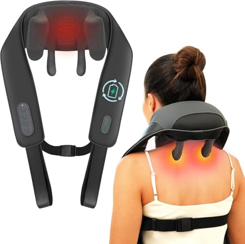 Snailax Masajeador Cervical, Masajeador cervical y espalda con Calor, Masajeador Inalámbrico de Cuello, 4D Shiatsu maseajor cervical y espalda con Masaje,Regalos para Hombres Mujeres