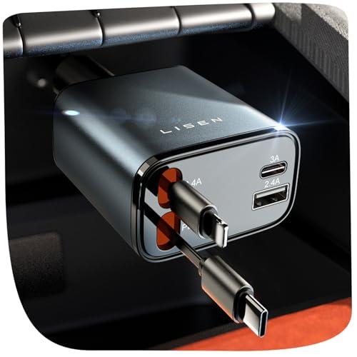 34% DESCUENTO LISEN Retráctil Cargador Coche Carga Rápida 69W Accesorios Coche para iPhone 16 Pro MAX/e 15 13 Gadgets Viajes Largos Cargador Mechero USB C 12V para Samsung S25 Xiaomi Día del Padre Regalos Hombre