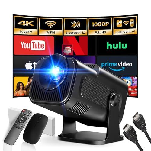 37% DESCUENTO [App Integrada] 2025 Upgraded Proyector Portátil 1920x1080P 4K Supote Videoproyector Dual Control TV WiFi 6 BT5.2 180° Rotation HDMI/TV Stick/USB/PS5/Laptop, con Cable HDMI y Ratón Negro