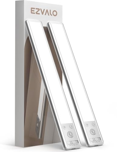 EZVALO Iluminación LED de Armario de 20 cm, LED de Cocina bajo Mueble, con Sensor de Movimiento, 3 Temperaturas de Color, Recargable con 1600mAh, Luz de Pasillo