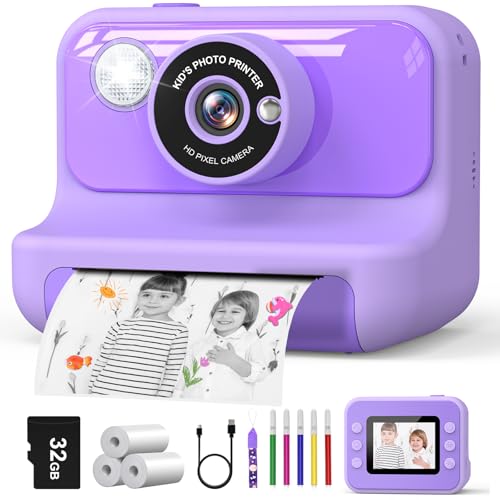 26% DESCUENTO Hangrui Camara Fotos Infantil Instantanea, 2,4 Pulgadas Camara Fotos Infantil con Tarjeta de 32G, 1080P Cámara Instantánea para Niños con Papel de Impresión y Bolígrafos de Colores, Regalos Juguete