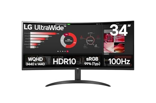 42% DESCUENTO LG 34WR50QK B Monitor UltraWide Curvo, 34″, QHD: (3440x1440px), 21:9, ADM FreeSync Premium, Multiposición, Negro