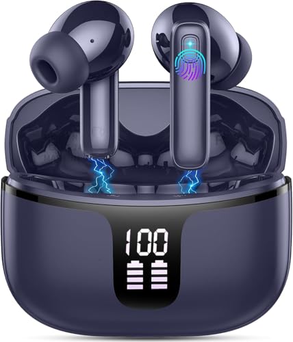 81% DESCUENTO Auriculares Inalámbricos, Cascos Inalambricos Bluetooth 5.3 con 4 Reducción de Ruido ENC, 40H Auriculares Bluetooth Sonido Estéreo, IP7 Impermeable Audifonos Inalambricos para iOS Android, LED, Azul