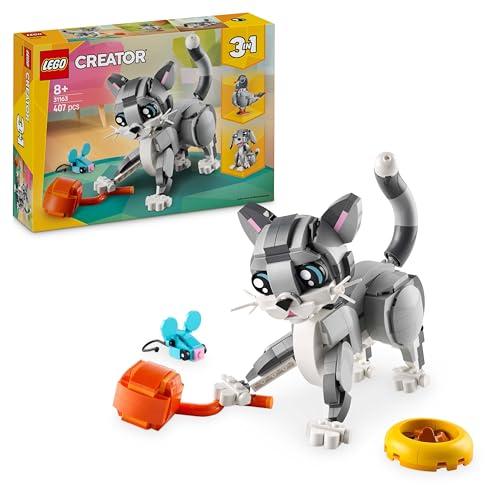 25% DESCUENTO LEGO Creator 3 en 1 Gato Juguetón Transformable en Perro de Juguete o Paloma, Juego con Animales, Figuras Articuladas, Regalo de Cumpleaños para Niñas y Niños de 8 Años o Más 31163