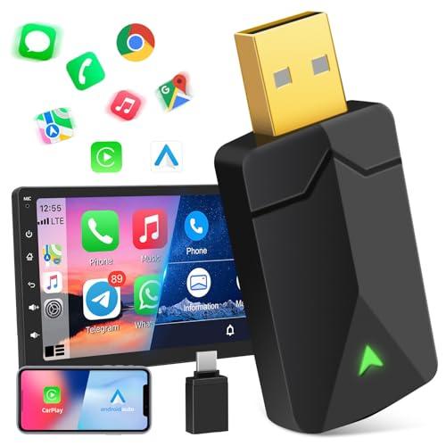 Adaptador Inalámbrico 2 en 1 para CarPlay y Android Auto, Convierte Conexión por Cable a Inalámbrica, Fácil de Conectar y Usar, USB C/A, Mini y Estable, Compatible con iOS 10+ y Android 11+