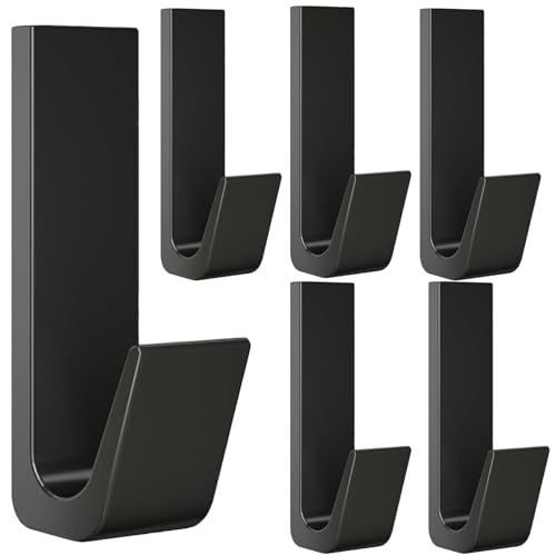 Foanlerck Ganchos para toallas sin taladrar, color negro mate, ganchos autoadhesivos, ganchos de pared, de aluminio, para baño, dormitorio, pared, puerta, 6 unidades