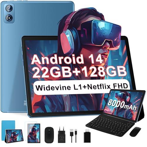 23% DESCUENTO 2025 Newest Tablet Android 14 Tablet 10 Pulgadas, 22(6+16)GB RAM+128GB ROM/TF 2TB, 8000mAh, 8 Core CPU, 3D Face ID, Widevine L1, WLAN 6, BT5.0, GPS, 5MP+8MP, Tablet con Teclado+Ratón MetÃlica Azul