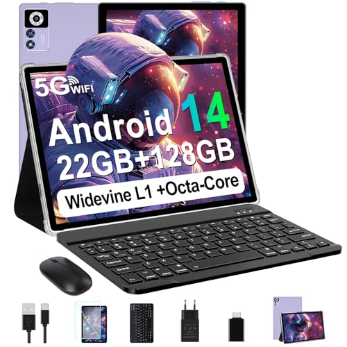39% DESCUENTO ZIOVO Android 14 Tablet 10 Pulgadas, 22GB RAM+128GB ROM (TF 1TB), 5G WiFi, Widevine L1/Octa Core/2.0GHz/8000mAh/Cuerpo Metálico/8+5MP/ Tablet 2 en 1 con Teclado y Ratón  Violeta