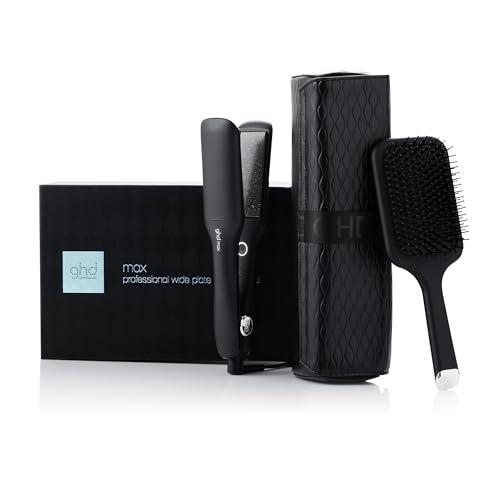 26% DESCUENTO ghd max gift set Set de regalo plancha de pelo profesional con placas más anchas, cepillo ghd all rounder y neceser resistente al calor, tecnología dual zone, edición limitada 2024
