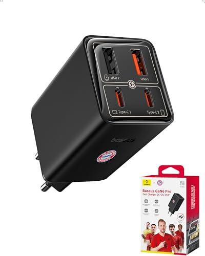 Baseus Cargador USB C, 65 W GAN 6 USB C, Cargador rápido múltiple para MacBook Pro, iPad Pro, Steam Deck, DELL XPS 13, iPhone/Galaxy, Pixel, tabletas, Blanco