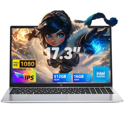 ACEMAGIC Portatil 17.3 Pulgadas FHD In Tel Alder Lake N97,Up to 3,6 GHz Ordenador Portátil 16 GB Ram DDR4 512 GB SSD Expansión 2TB,Capacidad 6000MAH,USB3.2 * 3,BT5.0,HDMI