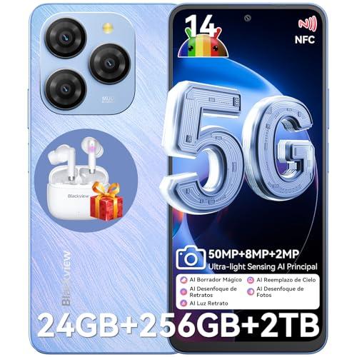 Blackview Shark 9 5G Teléfonos Inteligentes 24GB+128GB/2TB Telefonos Moviles Libre, 50MP+8MP+2MP Movil, 6.67″ 90Hz 700nits Smartphone, 5000mAh, Super PD/Face ID/Gemini AI/Fingerprint Móvil Android 14