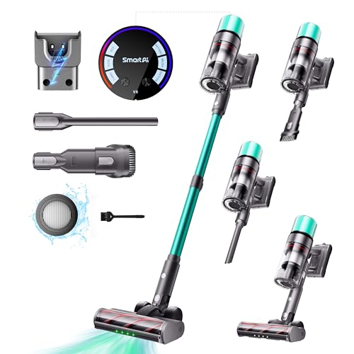 SmartAI V5 Aspiradora sin Cable, 50Kpa/600W/70Mins Aspirador Escoba Vertical Potente con Modo Automático, Alta Capacidad Batería Aspirador Inalámbrico Antienredo para Suelo/Alfombra/Pelos de Animales