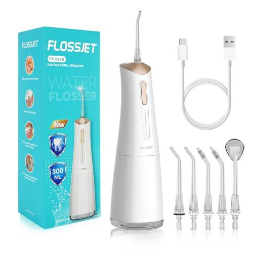 40% DESCUENTO FlossJet Irrigador Dental Inalámbrico Irrigador Bucal Portatil 300ML Water Flosser Limpiador Dientes Agua Presion con 5 Boquillas 4 Modos IPX7 Impermeable USB Recargable Para Casa y de Viaje(Blanco)