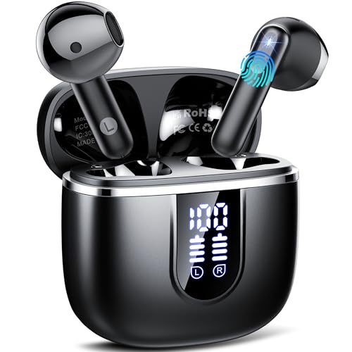82% DESCUENTO Auriculares Inalámbricos Bluetooth, Auriculares Bluetooth 5.4 HD Estéreo con 4 Mic, 40H Cascos Inalambricos con Controlador de 13mm, IP7 lmpermeable Cascos Carga Rápida Control Táctil USB C LED