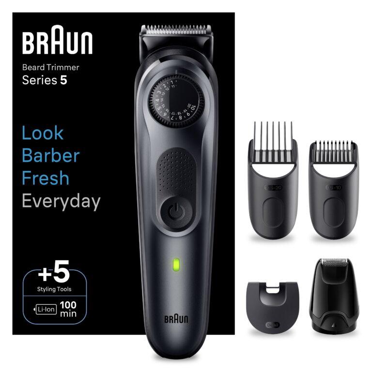 Braun Series 5 -5420 recortadora con lámina ultra afilada, 40 ajustes de longitud, funda, accesorios para conseguir tu estilo, estuche, recargable | Miravia