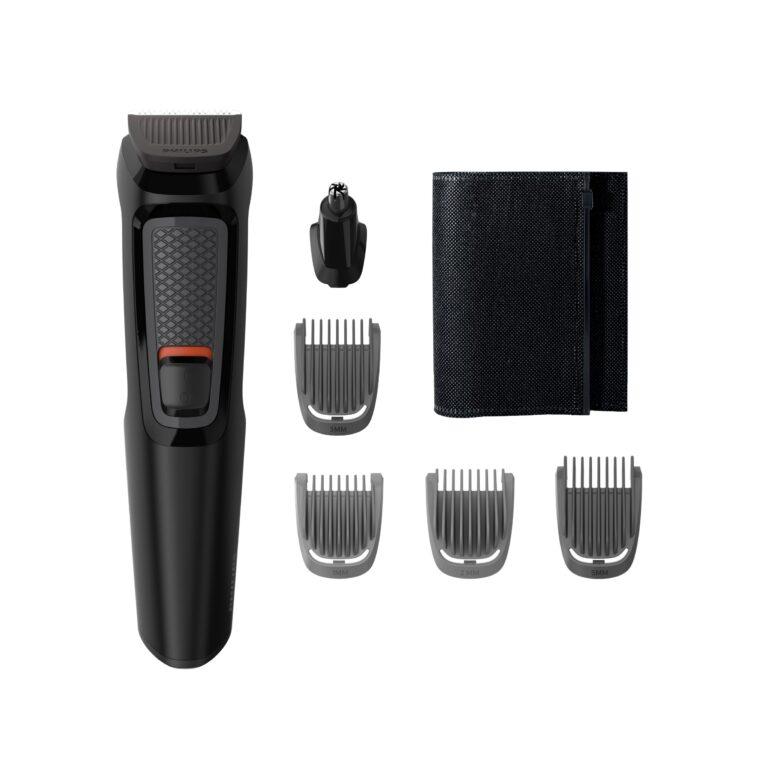 Philips Set arreglo personal Serie 3000 con 6 accesorios, Cuchillas autoafilables, 60 min autonomia, Incluye: barbero, naricero, 2 peines de barba, 2 peines de barba corta, funda de almacenamiento. (MG3710/15) | Miravia