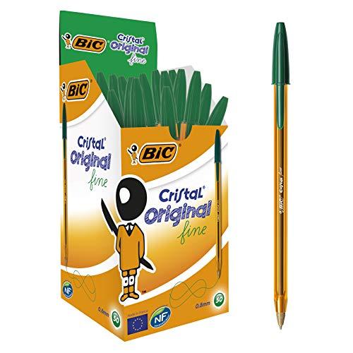 71% DESCUENTO BIC Cristal Original Fine Bolígrafos punta fina (0.8 mm) Caja de 50 unidades, Color Verde (872729)