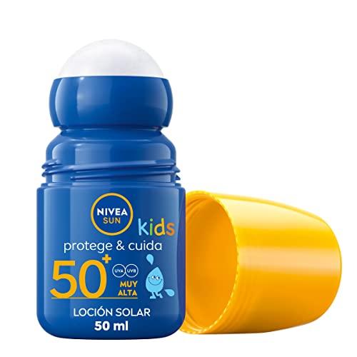 NIVEA SUN Roll On Solar Kids Protege & Cuida FP50+ (1 x 50 ml), protector solar para niños, crema resistente al agua, protección muy alta