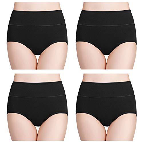 wirarpa Braguitas Culotte Algodón para Mujer Bragas de Cintura Alta Cómodo Faja Reductora Ajustan Pack de 4 Talla L