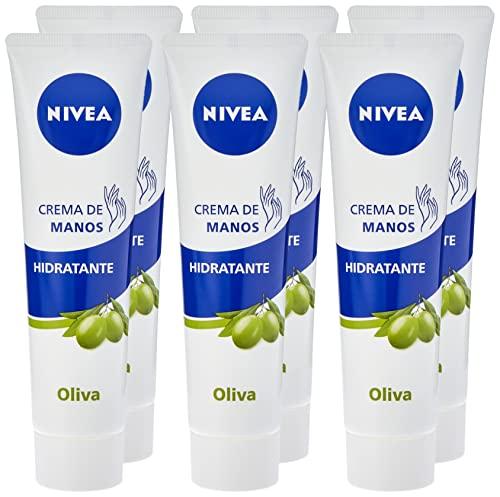 NIVEA Crema de Manos Hidratante Aceite de Oliva en pack de 6 (6 x 100 ml), crema para el cuidado de la piel seca, crema para conseguir una hidratación profunda