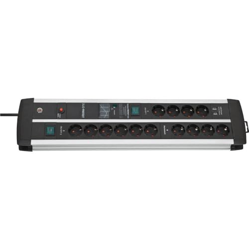 58% DESCUENTO Brennenstuhl Premium Protect Line regleta enchufes con USB y 14 tomas de corriente, protección sobretensión (cable de 3m, interruptor, protección hasta 120.000A, Made in Germany) plateado/negro
