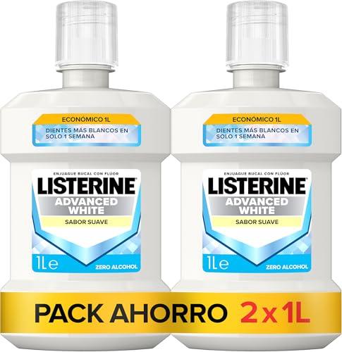 40% DESCUENTO Listerine Advanced White Sabor Suave (pack de 2 x 1L), enjuague bucal blanqueador, colutorio bucal blanqueador sin alcohol, elixir bucal para una limpieza bucal óptima