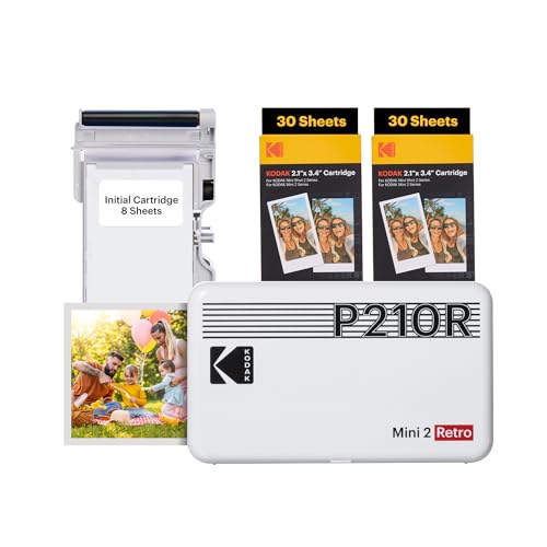 47% DESCUENTO Kodak Mini 2 Retro 4Pass, Impresora Fotográfica + 68 Fotos, Fotos Instantáneas Tamaño 54X86mm, Conexión Inalámbrica Bluetooth Blanco