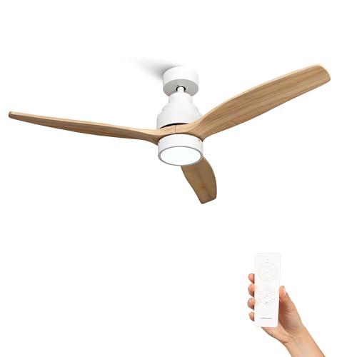 21% DESCUENTO Mellerware Ventilador de Techo con Mando a Distancia Brizy Bright | 30 W | 6 Velocidades | Ultra silencioso | 3 Aspas 132 de Diámetro | Función Verano Invierno | Temporizador | LED | Lightwood