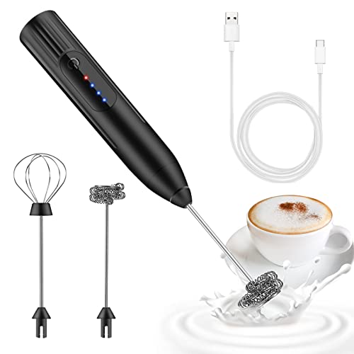 31% DESCUENTO espumador de leche,USB Recargable batidor de leche electrico, 3 velocidades ajustable espumadera de leche, batidora leche espuma para capuchino, café, matcha (Negro)